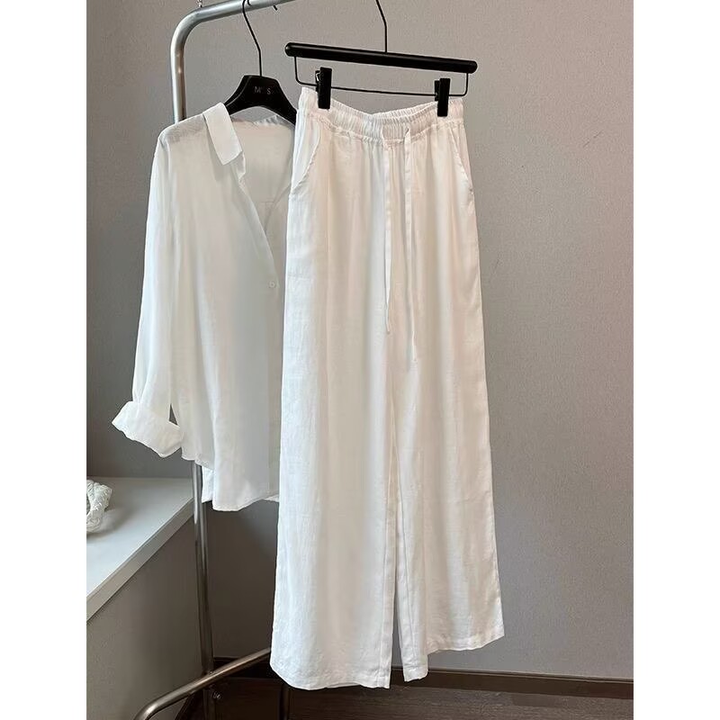 Korean Lifestyle - Koreaanse witte katoenen linnen broek met
